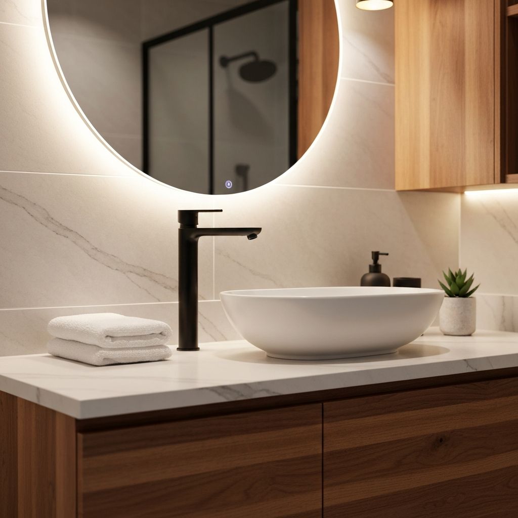 Modern bathroom vanity detail by Meraki Homes